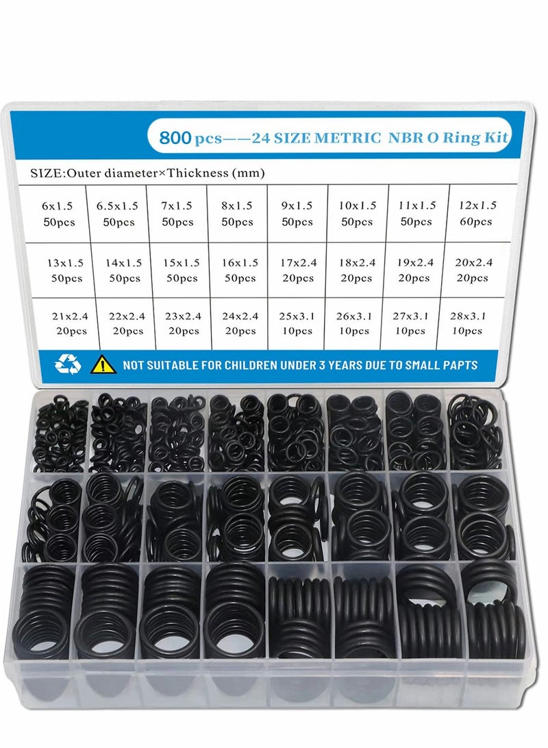 KASTWAVE Rubber O Ring Set, 24 Size 800 PCS Black Small Rings Assortment Kits, Assorted Metric Sealing Washer for Automotive Faucet Pressure Plumbing Repair, Air or Gas Connections and Heat - Image 1
