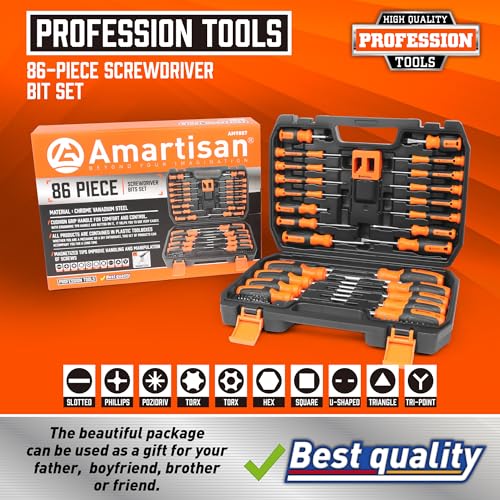 Amartisan 86-Piece Magnetic Screwdrivers Set with Case, Includs Slotted, Phillips, Hex, Pozidriv,Torx and Precision Screwdriver Set, Magnetizer Demagnetizer Tools, Tools for Men - Image 2