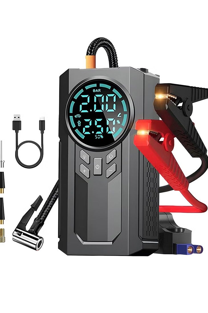 Generic Portable Cordless Car Battery Emergency Starter, Tire Air Pump, Air Compressor To Easily Inflate Tires, LED Display, With Flashlight, Mobile Power Supply, Large Capacity Storage  - Image 1