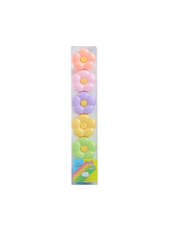 KIKA 5 Color Stackable Flower Highlighters – Cute Pastel Marker Set - Image 1