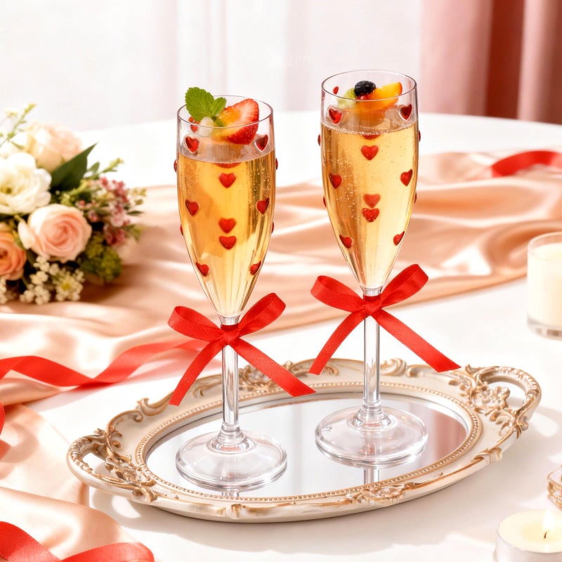 FoldTier 6 Pack Valentines Day Heart Shaped Champagne Flutes 6.5 oz Clear Red Hearts Plastic Champagne Flute Martini Glasses Cocktail Toasting Glasses Cups for Weddings Galentines Day Anniversary - Image 4