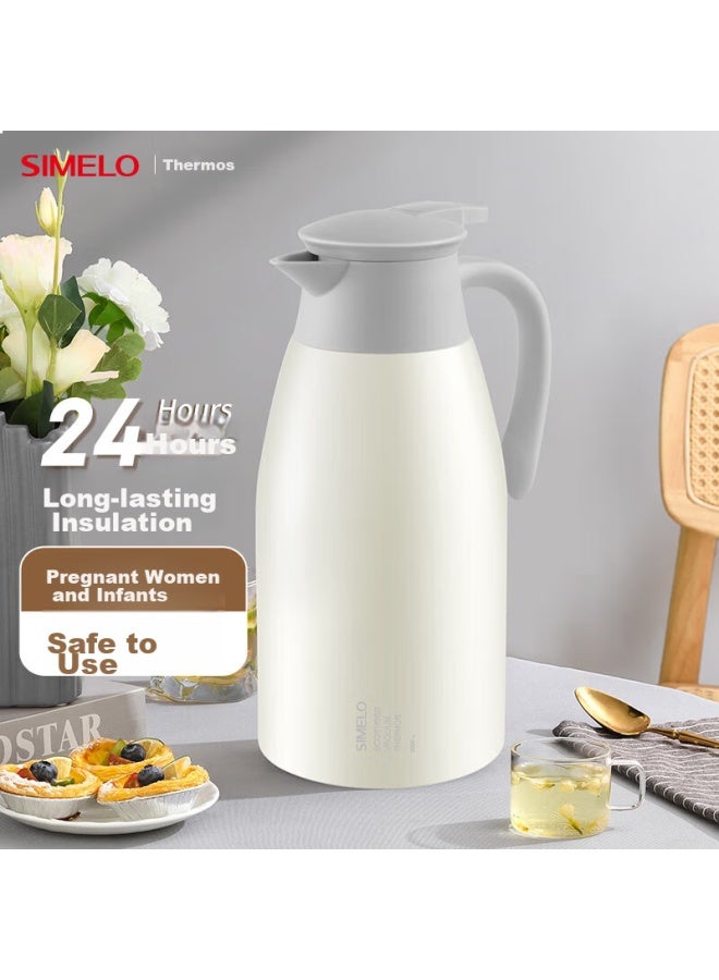 Simelo Insulated Thermos, Large Capacity, For Home Use, 304 Stainless Steel, Hot Water Bottle, 2l, Small Golden White - Image 1