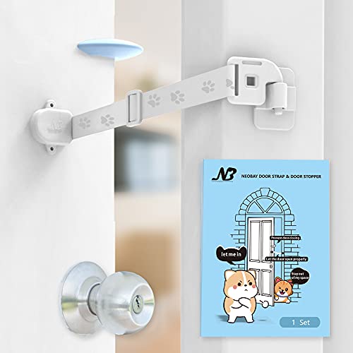 Neobay Adjustable Door Strap and Latch, Textile Cat Door Latch to Keep Dog Out of Litter Box, Economical Alternative of Pet Gates, Basic with Stopper 1 Pack - Image 1