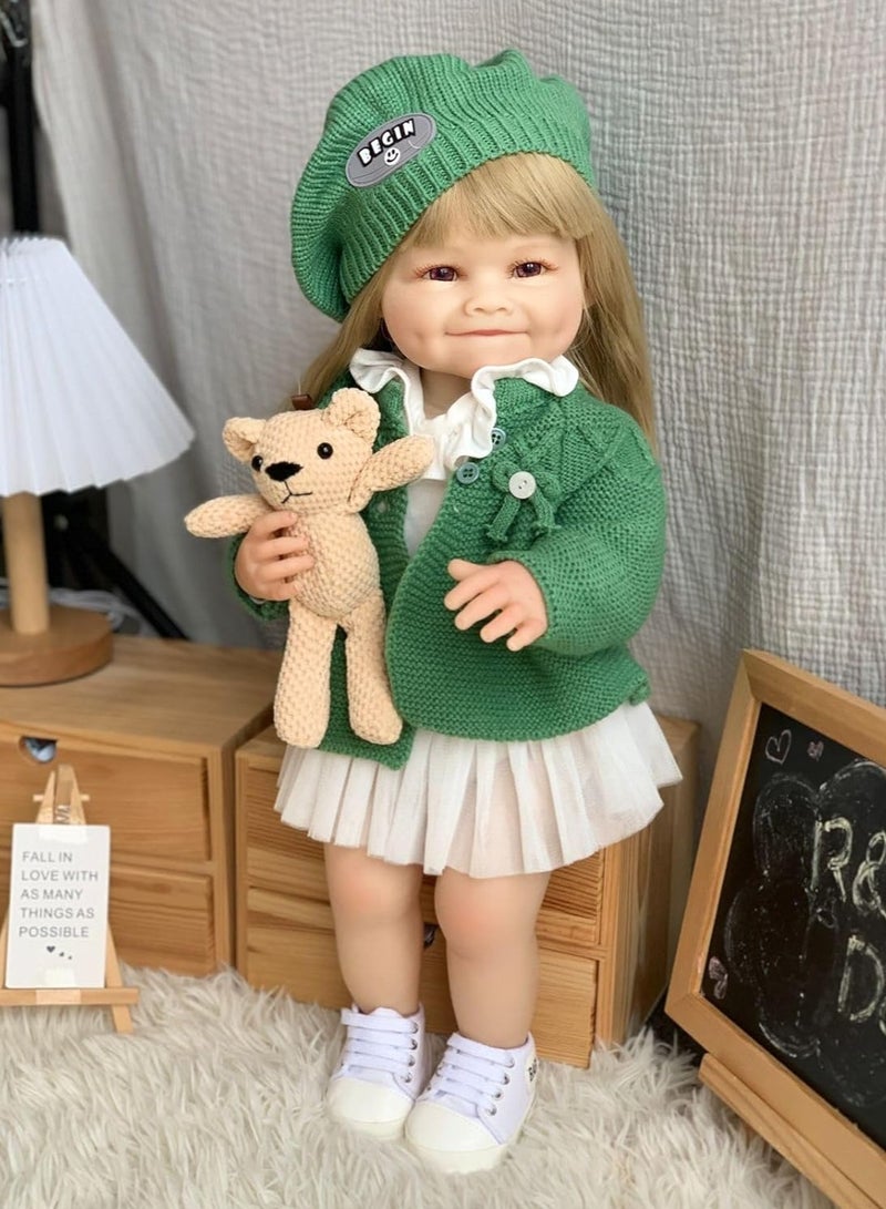 Nano Classic 22-inch 55cm Reborn Baby Doll Soft Full Body Silicone Newborn real like Baby Doll Girl Toy- Green Outfit UK03 - Image 1