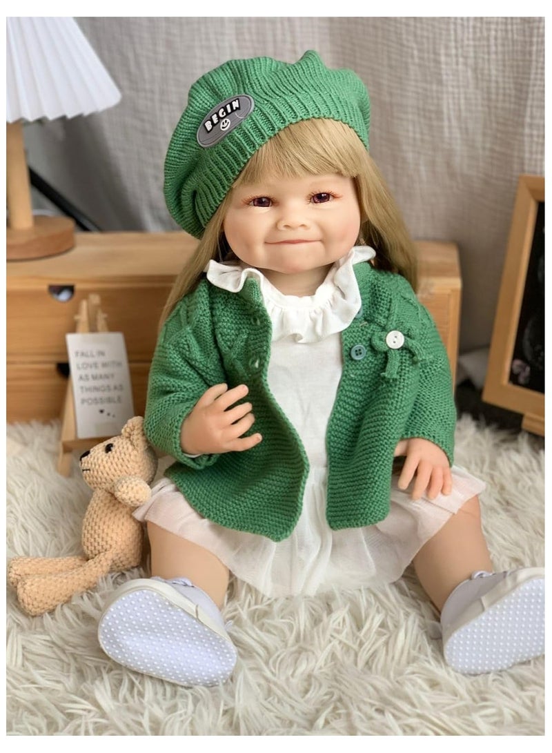 Nano Classic 22-inch 55cm Reborn Baby Doll Soft Full Body Silicone Newborn real like Baby Doll Girl Toy- Green Outfit UK03 - Image 4