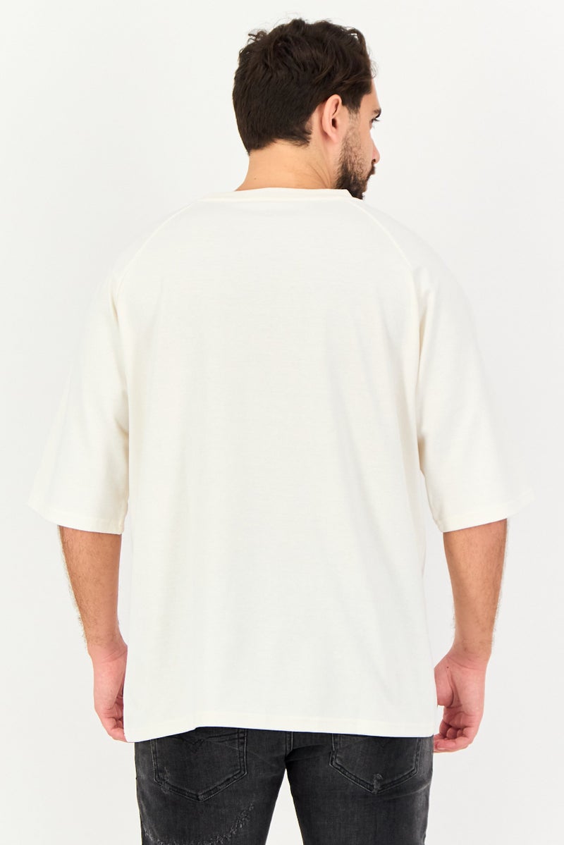 Algspar Men Crew Neck Plain Short Sleeve T-Shirt, Cream - Image 3