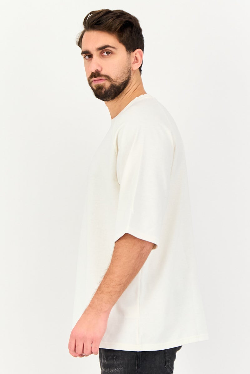 Algspar Men Crew Neck Plain Short Sleeve T-Shirt, Cream - Image 2