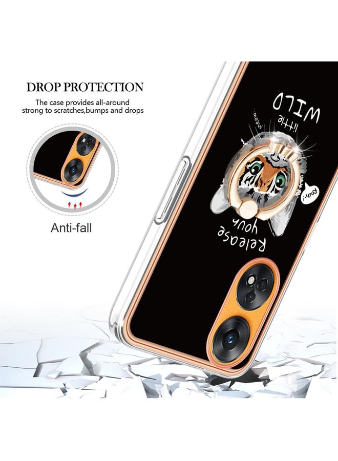 اس-توب جراب لهاتف OPPO Reno8 T 4G مطلي بالكهرباء من الجانبين مع حامل حلقي - Image 4