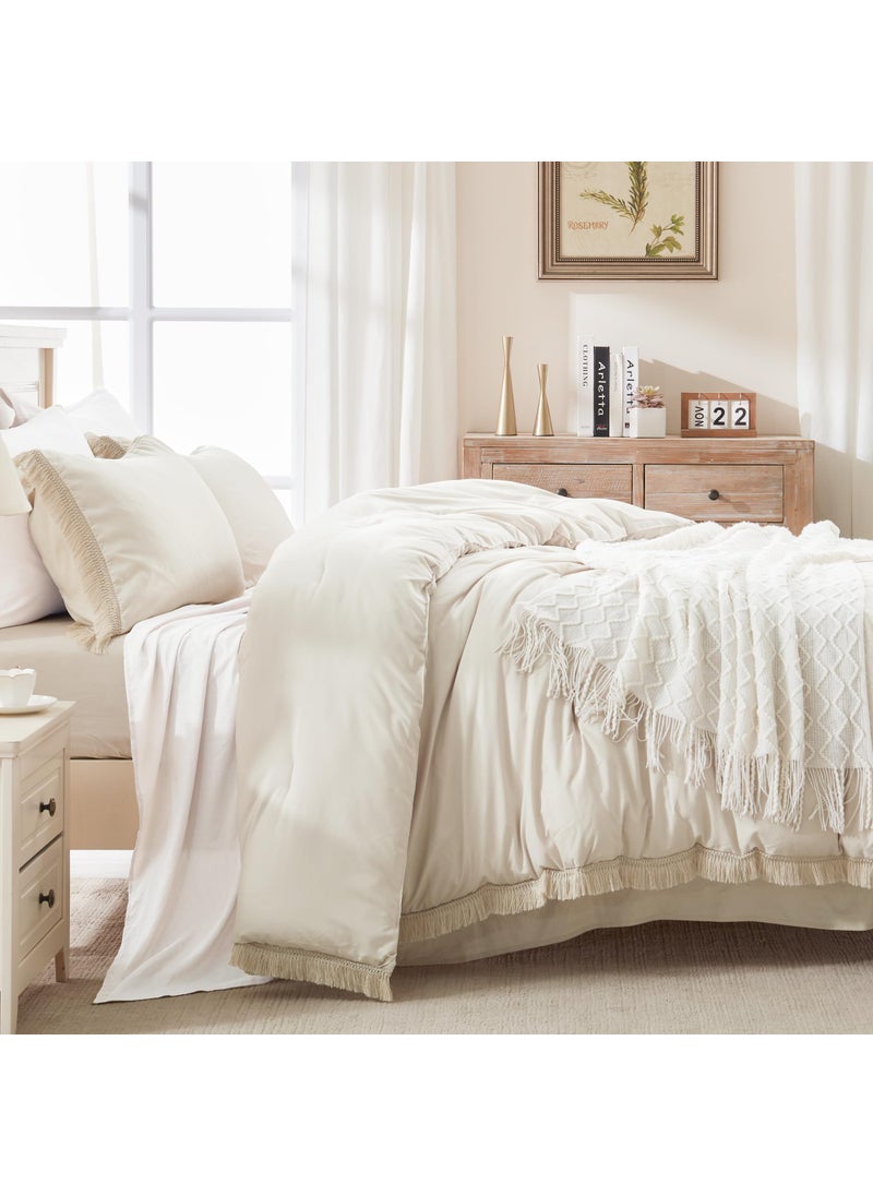 Andency Andency Twin Comforter Set Sage Green  2 Pieces Kids Comforter Sets for Boys Girls Teens  Boho Tassel Lightweight Winter Fluffy Bed Set (66x90In Comforter & 1 Pillowcase)  - Image 2