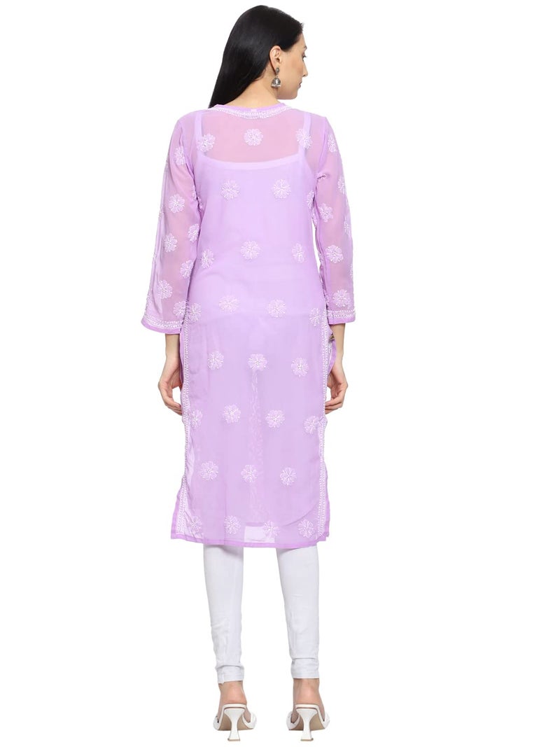 Ada Women Georgette Regular Lucknowi Hand Embroidered Chikankari Straight Kurti Kurta A95487 Mauve (M) - Image 2