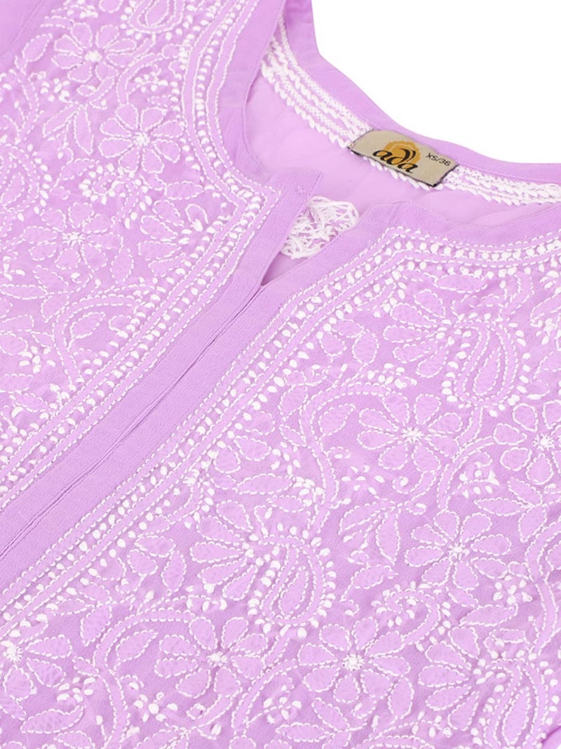 Ada Women Georgette Regular Lucknowi Hand Embroidered Chikankari Straight Kurti Kurta A95487 Mauve (M) - Image 5