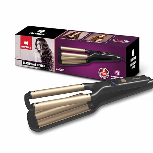 Havells Beach Wave Styler with Ceramic Coated Barrel | Adjustable Temperature Settings with Temperature Control | 360° Swivel Cord with Hanging Loop |2 Years Manufacturer Warranty | HS4000 (Black) - Image 1