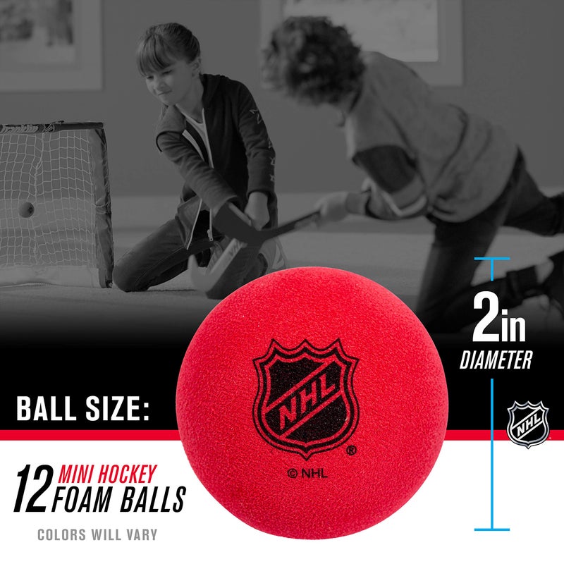 Franklin Sports Knee Hockey Balls - Indoor Mini Foam Hockey Balls for Kids - 12 Soft Foam Pack - Assorted Colors - Drawstring Bag - Image 3
