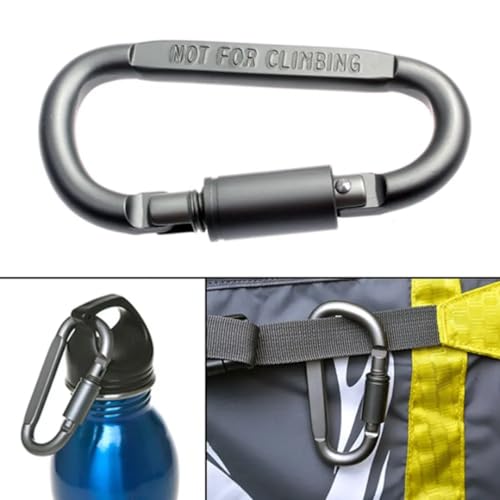 TraveEssentialz 3 pc Aluminum Carabiner D Hook Snap Ring Clip for Bagpack Bottle Camping Dog Strap | Hooks Keychain Keyring - Key Hooks for Keychain with Screw Locking (Black) (Not for Climbing) - Image 4