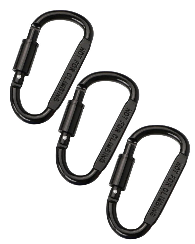 TraveEssentialz 3 pc Aluminum Carabiner D Hook Snap Ring Clip for Bagpack Bottle Camping Dog Strap | Hooks Keychain Keyring - Key Hooks for Keychain with Screw Locking (Black) (Not for Climbing) - Image 1