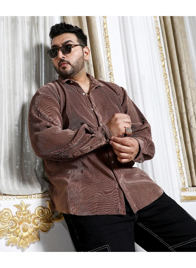 Instafab Plus Men's Mocha Brown Pleat-Creased Shirt