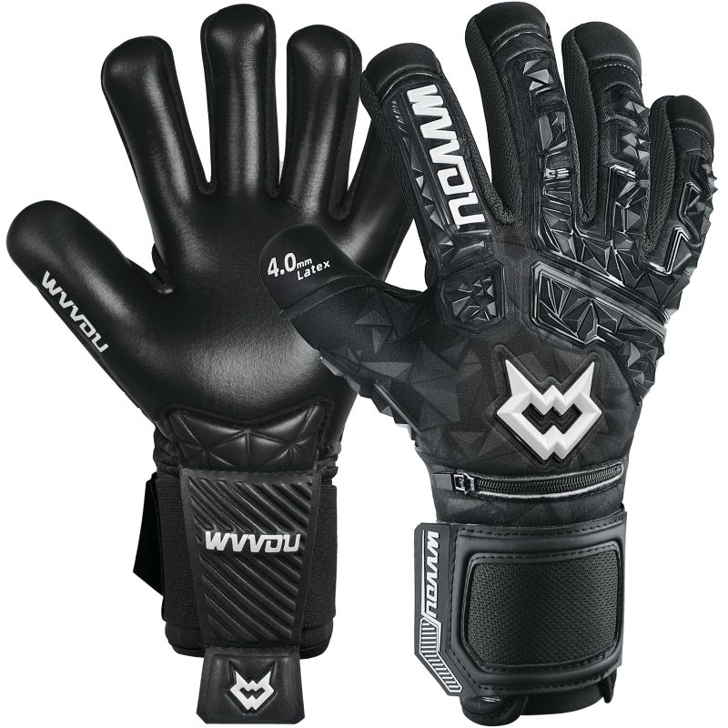 WVVOU Soccer Goalie Gloves for Adults and Youth, High Performance Goalkeeper Gloves with 5 Detachable Finger Saves, Breathable Soccer Gloves with 4mm Sticky Latex Palm (Black, 7) - Image 1