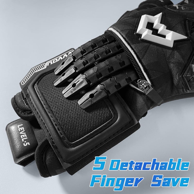 WVVOU Soccer Goalie Gloves for Adults and Youth, High Performance Goalkeeper Gloves with 5 Detachable Finger Saves, Breathable Soccer Gloves with 4mm Sticky Latex Palm (Black, 7) - Image 3