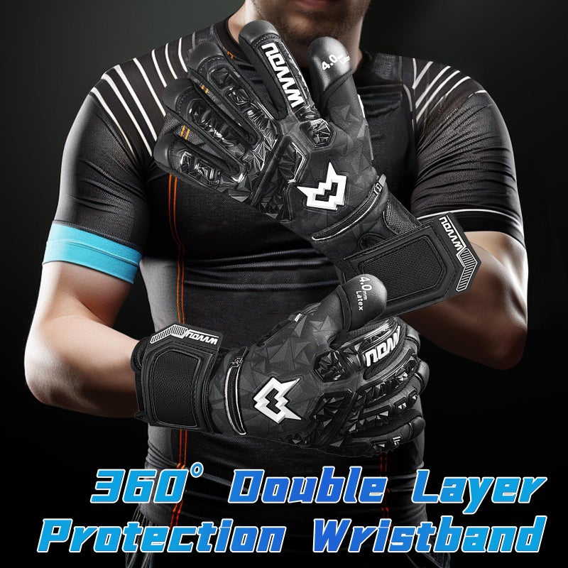 WVVOU Soccer Goalie Gloves for Adults and Youth, High Performance Goalkeeper Gloves with 5 Detachable Finger Saves, Breathable Soccer Gloves with 4mm Sticky Latex Palm (Black, 7) - Image 4