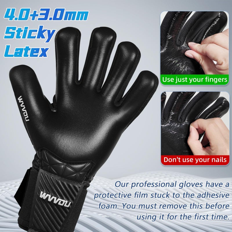 WVVOU Soccer Goalie Gloves for Adults and Youth, High Performance Goalkeeper Gloves with 5 Detachable Finger Saves, Breathable Soccer Gloves with 4mm Sticky Latex Palm (Black, 7) - Image 2