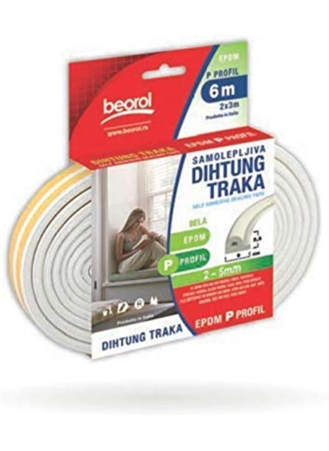 Beorol Self Adhesive Window And Door Sealing Tape White P Shape 6M  - Image 1