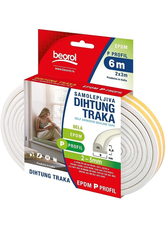Beorol Self Adhesive Window And Door Sealing Tape White P Shape 6M  - Image 2
