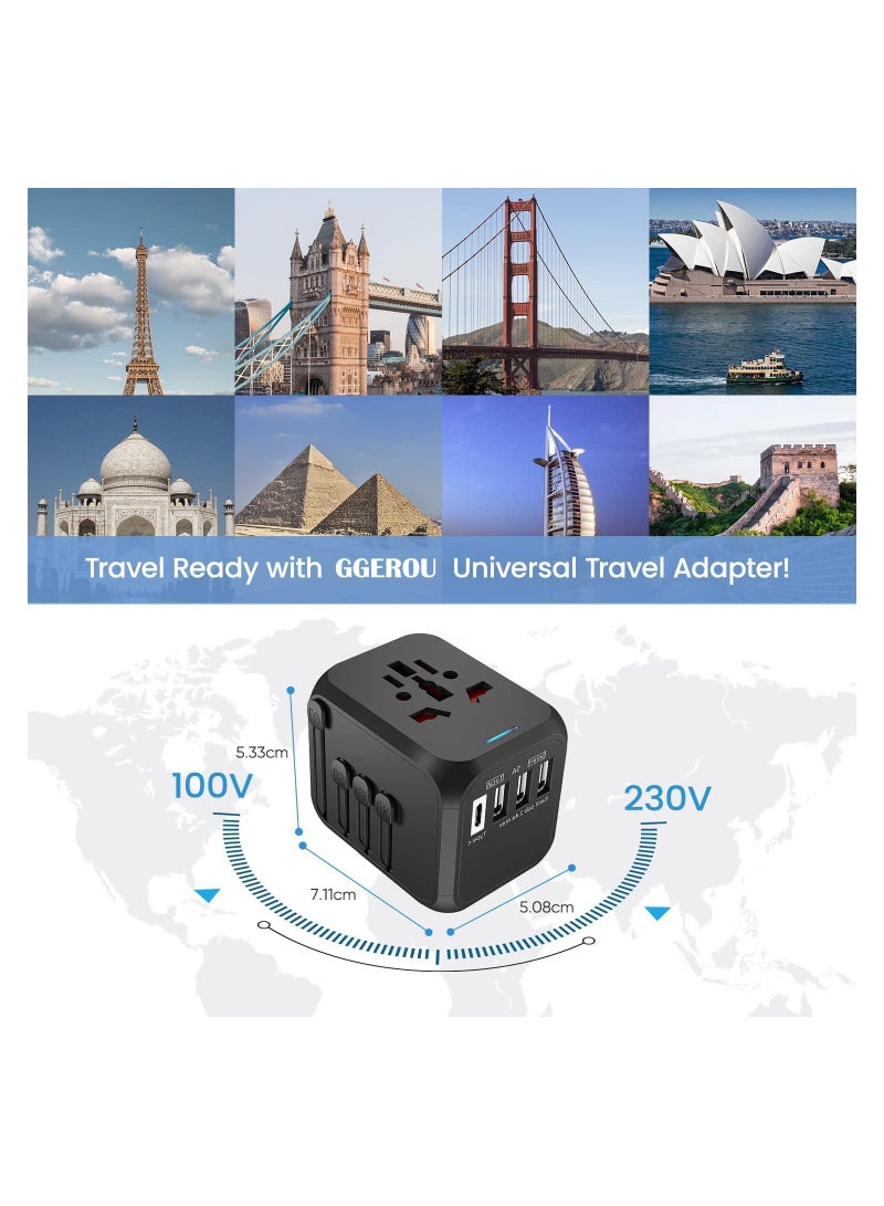Universal Travel Adapter Plug with 3 USB  1 Type-C Port,Fast Wall Plug Adapter Socket with UK/EU/AU/US Plugs,Multiport Charger Plug Converter - Image 5