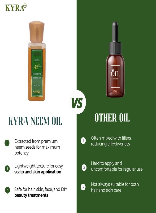 Kyra Neem Oil (50 ml) | 100% Cold Pressed Neem Oil for Hair Growth, Hair Fall, Dandruff & Lice | Pure neem oil for Acne, Wrinkles, Skin & Face Care| Natural Oil for Scalp Nourishment & Irritated Skin - Image 5