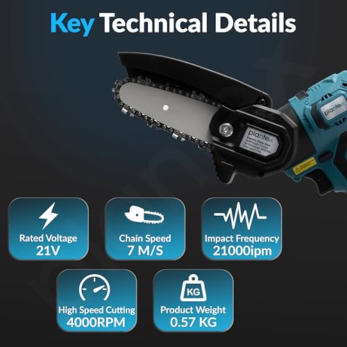Plantex Electric Chainsaw Attachment/4-Inch Cordless Chain Saw with 4000RPM Load Speed/7m/s Chain Speed/Lightweight Pruning Saw for Wood Cutting - Black (Mainframe, Battery & Charger Not Included) - Image 3