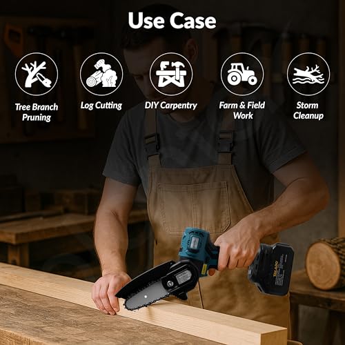 Plantex Electric Chainsaw Attachment/4-Inch Cordless Chain Saw with 4000RPM Load Speed/7m/s Chain Speed/Lightweight Pruning Saw for Wood Cutting - Black (Mainframe, Battery & Charger Not Included) - Image 4