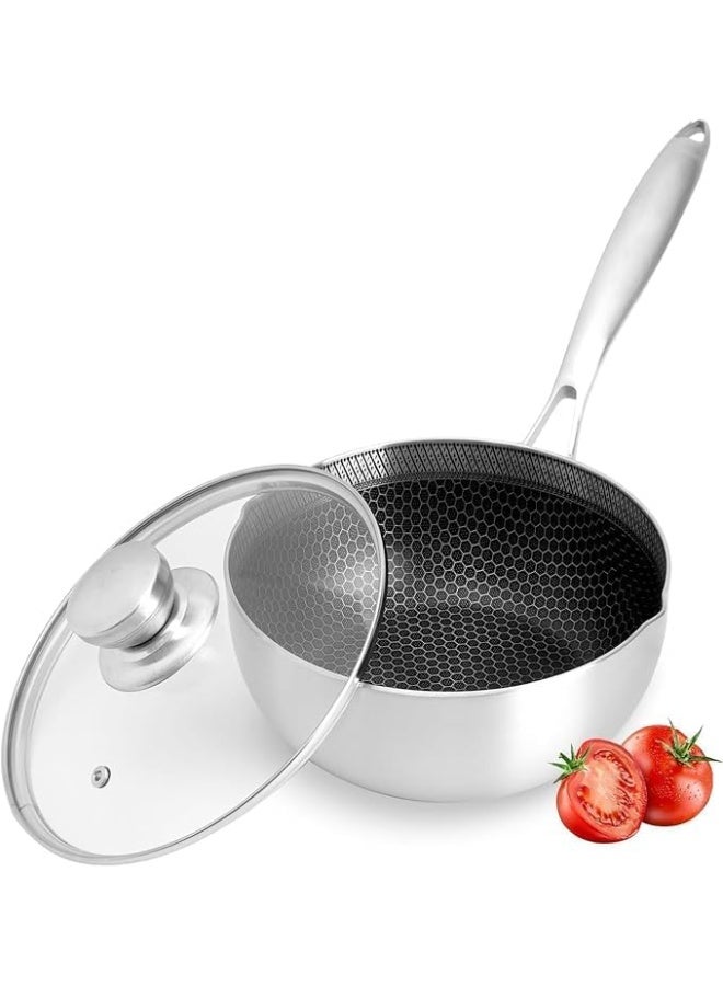 مقلاة عميقة غير لاصقة من الستانلس ستيل مع غطاء لطهي عملي وسهل. - Image 1