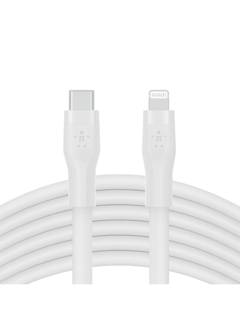 belkin BoostCharge Flex Silicone USB Type C to Lightning Cable (3M/10ft), MFi Certified 20W Fast Charging PD Power Delivery for iPhone 14/14 Plus, 13, 12, Pro, Max, Mini, SE, iPad and More White - Image 1