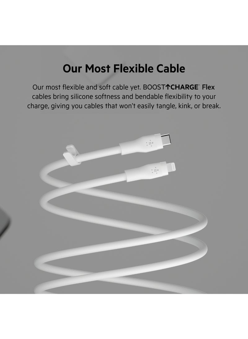 belkin BoostCharge Flex Silicone USB Type C to Lightning Cable (3M/10ft), MFi Certified 20W Fast Charging PD Power Delivery for iPhone 14/14 Plus, 13, 12, Pro, Max, Mini, SE, iPad and More White - Image 4