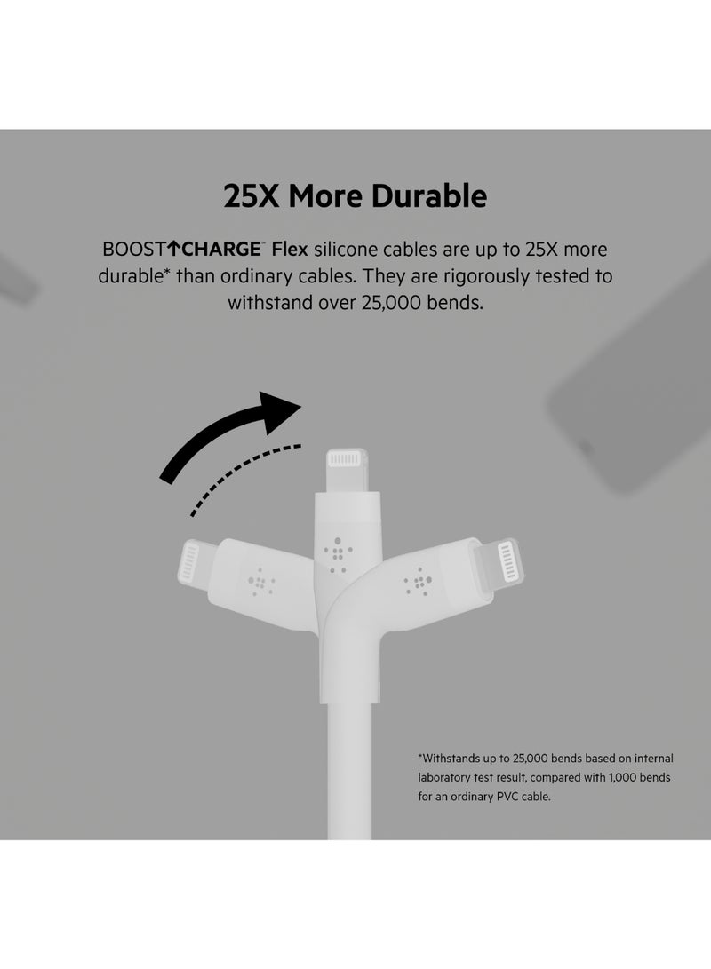 belkin BoostCharge Flex Silicone USB Type C to Lightning Cable (3M/10ft), MFi Certified 20W Fast Charging PD Power Delivery for iPhone 14/14 Plus, 13, 12, Pro, Max, Mini, SE, iPad and More White - Image 5