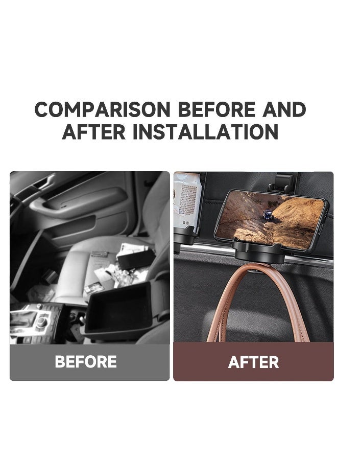 Generic Car Seat Headrest Hook, 3 in 1 Car Purse Hook with Phone Holder and Car Cup Holder for Car Seat Organizer Behind Over The Seat Hook Hang Purse or Bags,Cups and Phone, Brown, 1 Pcs  - Image 4