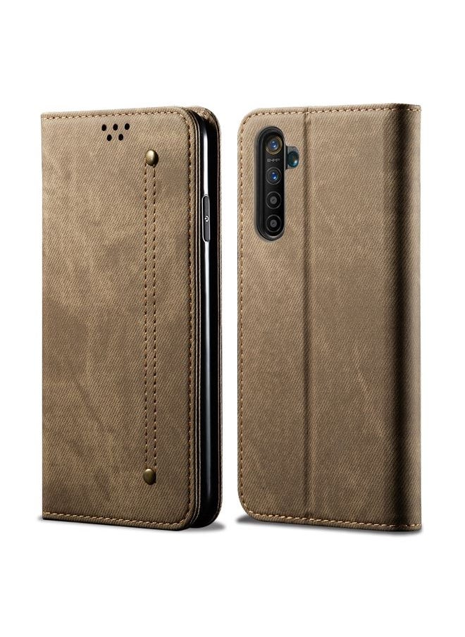 HuHa Case Cover For Realme 6 Pro Denim Texture Casual Style Horizontal Flip Leather Case with Holder & Card Slots & Wallet Khaki 