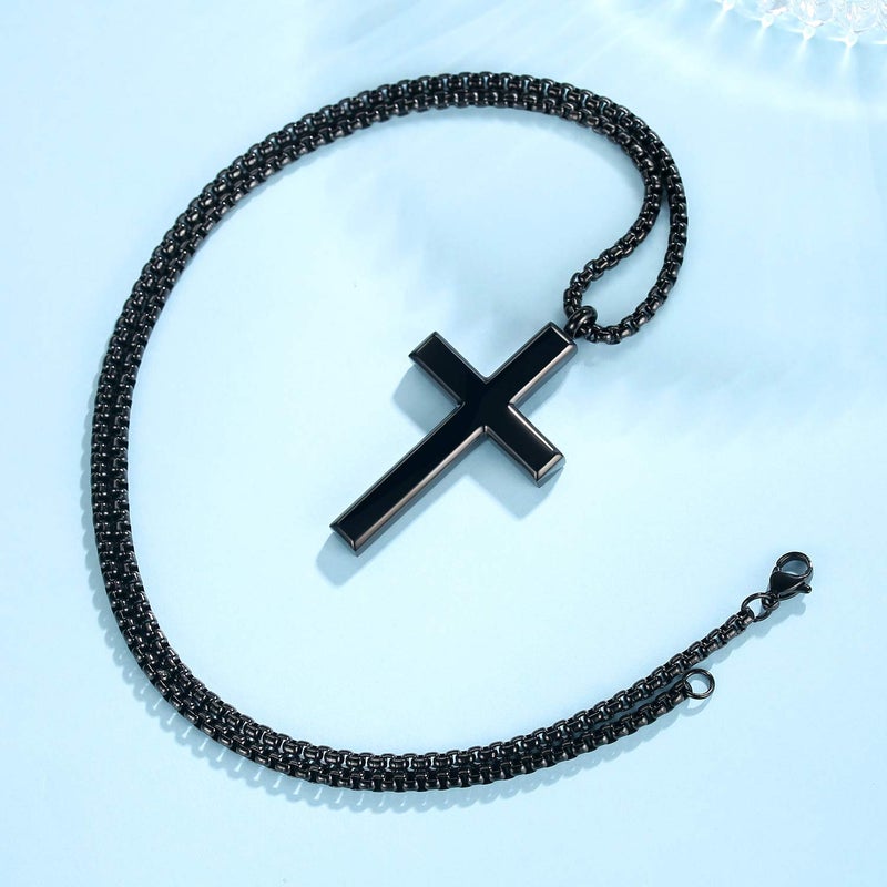 REVEMCN Simple Menâ€™s Stainless Steel Cross Pendant Chain Necklace for Men Women, 20-24 Inches Chain (20, Black Tone - Rolo Cable Chain) - Image 3