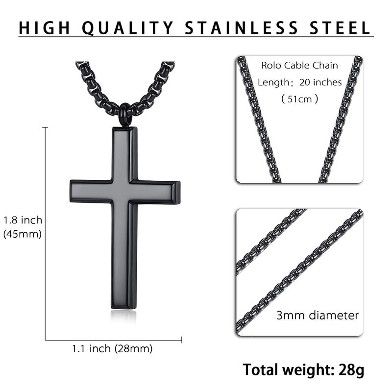 REVEMCN Simple Menâ€™s Stainless Steel Cross Pendant Chain Necklace for Men Women, 20-24 Inches Chain (20, Black Tone - Rolo Cable Chain) - Image 5