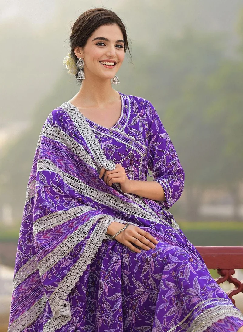 Ishin  Women PURPLE COTTON 3 pcs Kurta Set for Women | Best Price UAE