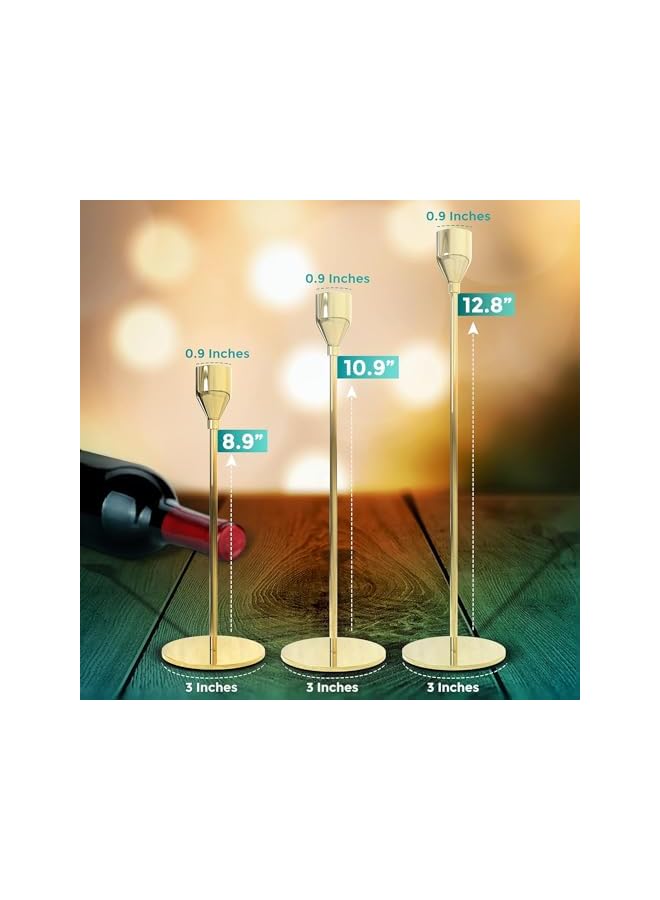 The Bros Elegant Gold Taper Candle Holders Set - Ideal for Home Décor, Weddings, Birthdays, Date Nights, and Special Occasions - Stylish Candlestick Holders for Taper Candles  - Image 3