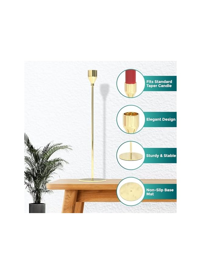 The Bros Elegant Gold Taper Candle Holders Set - Ideal for Home Décor, Weddings, Birthdays, Date Nights, and Special Occasions - Stylish Candlestick Holders for Taper Candles  - Image 4