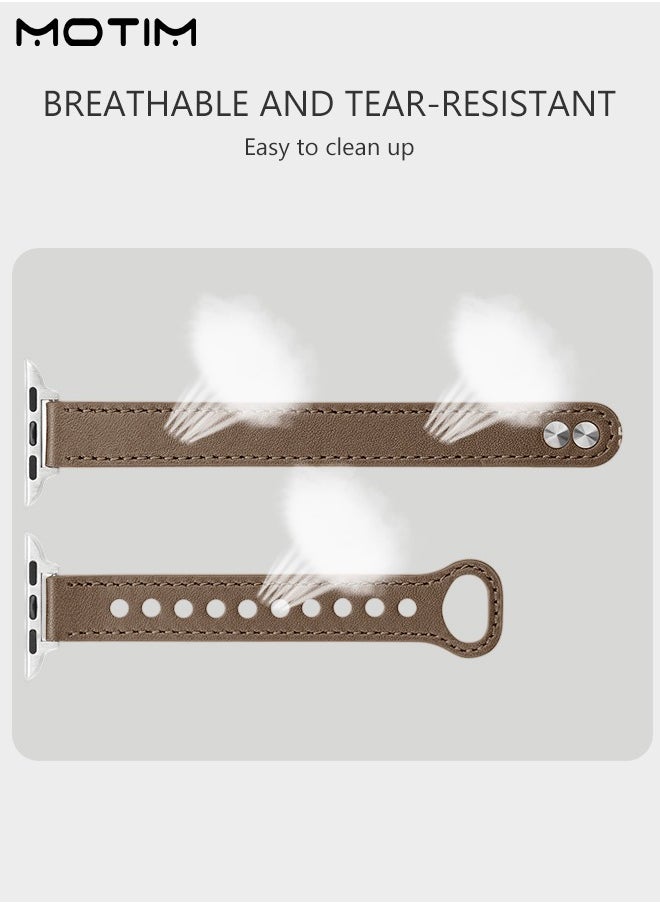 Motim - Apple Watch Leather Band 42mm/44mm/45mm/49mm, Genuine Leather Thin Replacement Strap Wristband for iWatch Ultra SE Series 10/9/8/7/6/5/4/3/2/1 - Image 1