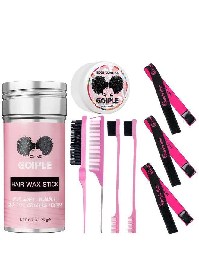 Goiple - 3PCS Elastic Bands for Wig Edges - Adjustable Wig Band for Edges Wig Install Accessories with Pink set-9pcs Hair Wax Stick Set - Image 1