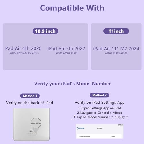 MMK for iPad Air 11 Inch Case Keyboard (M3 2025 / M2 2024) & iPad Pro 11 Inch Case (1st Gen 2018), 7 Colors Backlit Bluetooth Keyboard Cover with Pencil Holder for 10.9” iPad Air 4th/5th Gen-Purple - Image 2