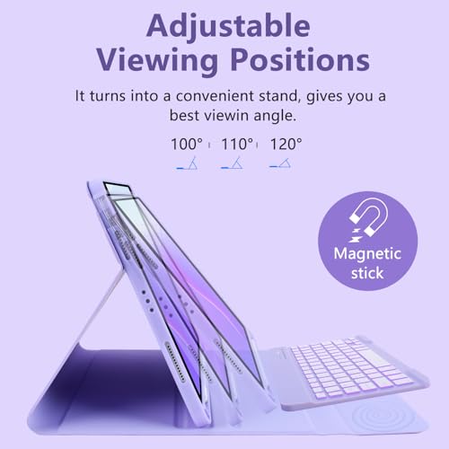 MMK for iPad Air 11 Inch Case Keyboard (M3 2025 / M2 2024) & iPad Pro 11 Inch Case (1st Gen 2018), 7 Colors Backlit Bluetooth Keyboard Cover with Pencil Holder for 10.9” iPad Air 4th/5th Gen-Purple - Image 4