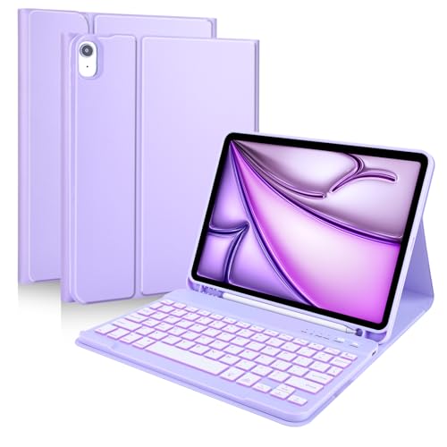 MMK for iPad Air 11 Inch Case Keyboard (M3 2025 / M2 2024) & iPad Pro 11 Inch Case (1st Gen 2018), 7 Colors Backlit Bluetooth Keyboard Cover with Pencil Holder for 10.9” iPad Air 4th/5th Gen-Purple - Image 1