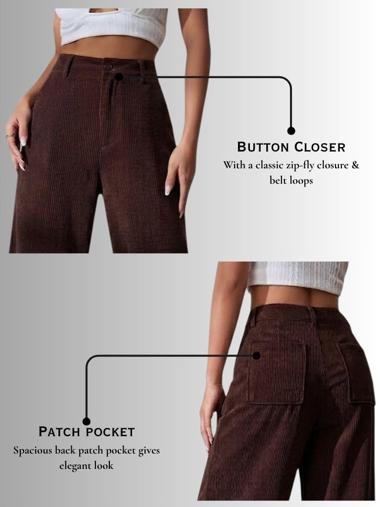 SMOWKLY Women's Aesthetic Mid Rise Wide Leg Sweatpant with Pocket || Loose Comfy Elastic Waist Casual Korean Trousers for Woman Elegant Workwear for Office, College & Events (1678_BRN_M) Brown - Image 4