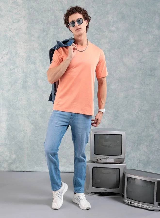 ذا انديان كراج كو Men Slim Fit Solid Round Neck Tshirt