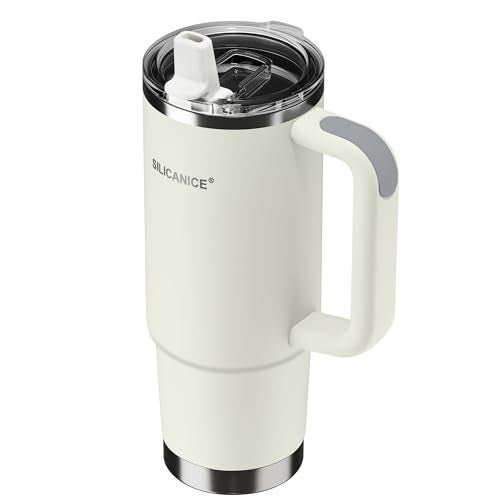 SILICANICE For Travel & Gym – Never Drink from a Moldy Lid Again: 30oz Hygienic Tumbler, 100% Leakproof Lid & Removable Foldable Spout. Reinforced Base, Fits Cup Holders- Cream - Image 1