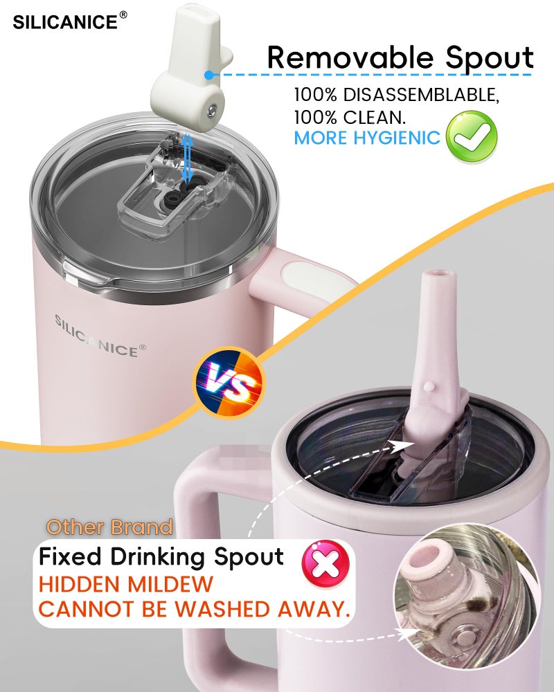 SILICANICE For Travel & Gym – Never Drink from a Moldy Lid Again: 30oz Hygienic Tumbler, 100% Leakproof Lid & Removable Foldable Spout. Reinforced Base, Fits Cup Holders- Cream - Image 2
